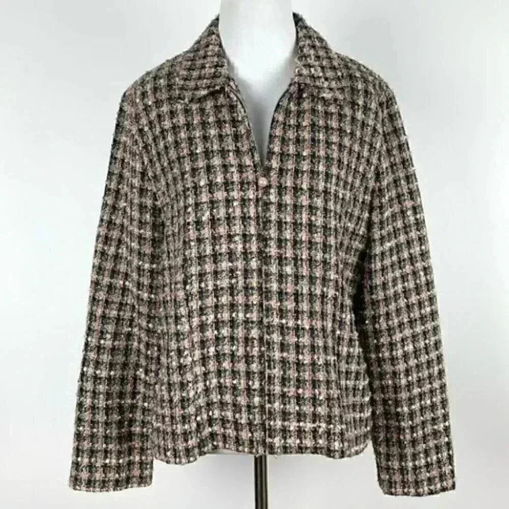 Vtg Jessica Howard Blazer Size 12 Pink Gray Tweed